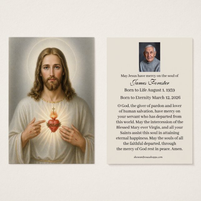 Oración Fúnebre Católica Jesús de Corazón Sagrado (Anverso y reverso)