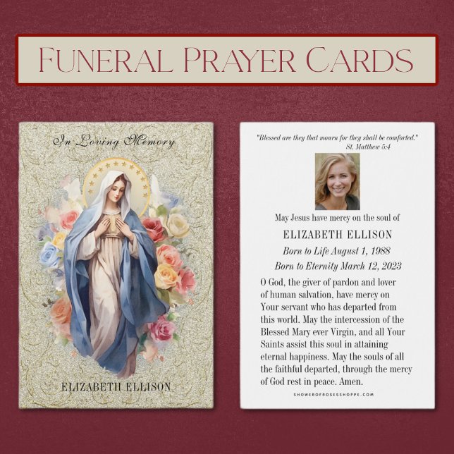 Oración funeraria católica Virgen María Santa (Traditional Catholic Funeral Prayer Cards - Easy to Personalize)