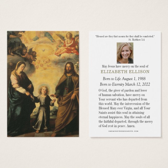 Oración memorial católica funeral Jesús María José (Anverso y reverso)