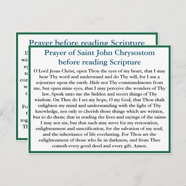 Oración ortodoxa antes de leer la tarjeta de escri (Anverso / Reverso)