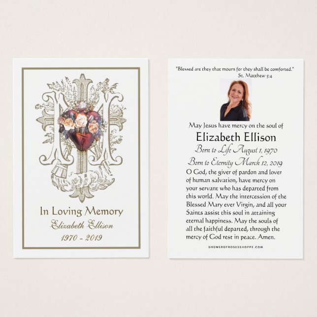 Oración religiosa de funerales cruzados por el cor (Anverso y reverso)