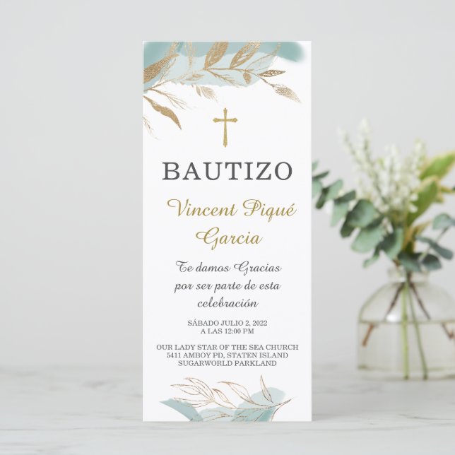 Oraciones Cortas Bautizo Tarjeta Prayer Card (Anverso de pie)