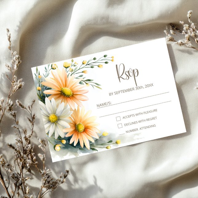 Orange and White Daisies Wedding RSVP (Subido por el creador)