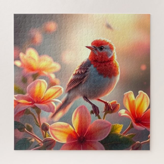 Orange Bird Floral Jigsaw Puzzle (Vertical)
