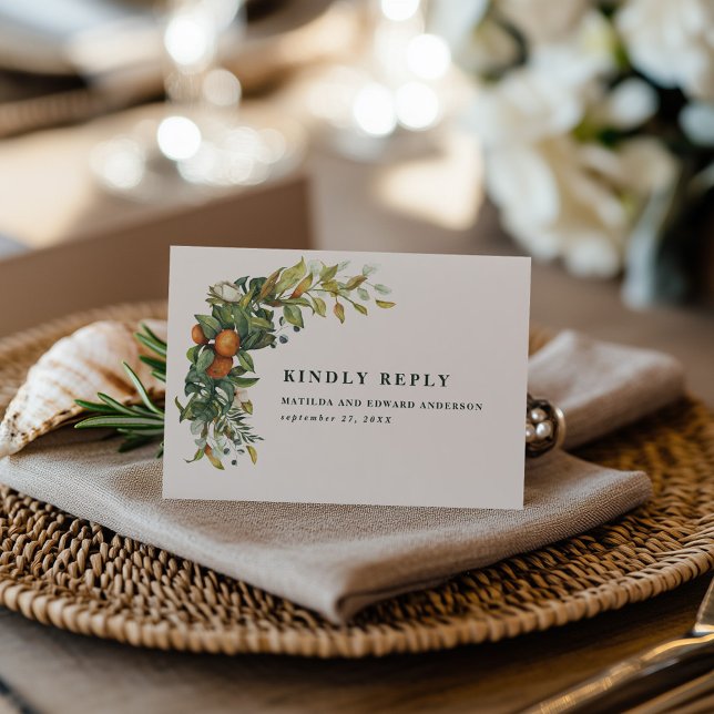 Orange Citrus Watercolor Botanical Wedding RSVP (Subido por el creador)