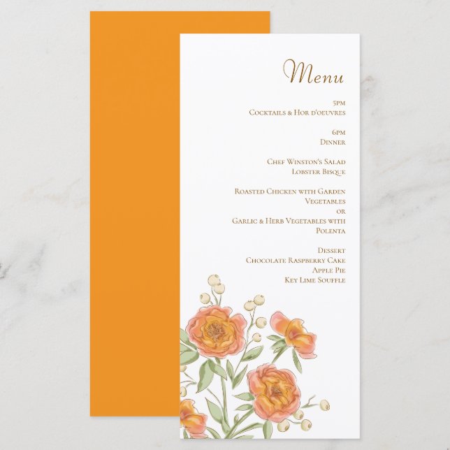 Orange Rose Wedding Menus (Anverso / Reverso)