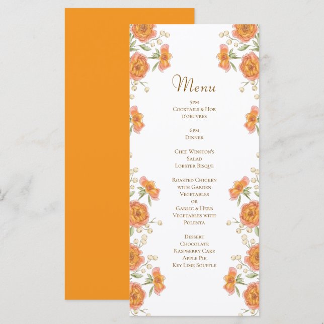 Orange Rose Wedding Menus (Anverso / Reverso)