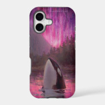 Orca de la orca y aurora boreal rosada/magenta