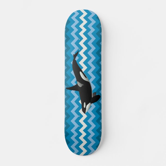 Orca Killer Whale Blue Zigzag Chevron Skateboard (Anverso)