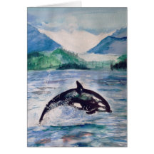 Orca, tarjeta postal de dibujo de la acuarela de b