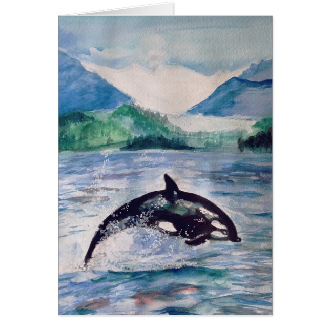 Orca, tarjeta postal de dibujo de la acuarela de b (Frente)