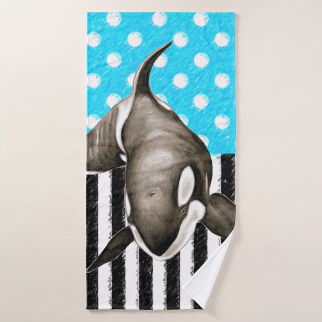 Orca Whale Polka Dot Blue (Toalla de baño)