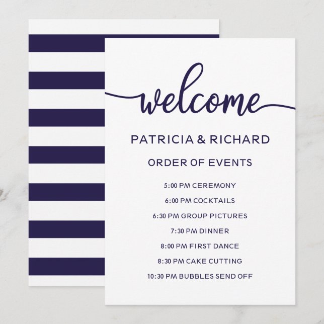 Orden de eventos boda Moda Programa azul de la Mar (Anverso / Reverso)