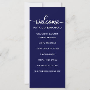 Orden de Eventos de Boda Chic Azul Marino y Blanco
