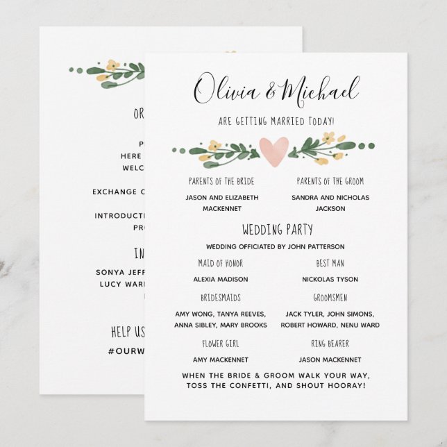 Orden de eventos del programa de bodas (Anverso / Reverso)