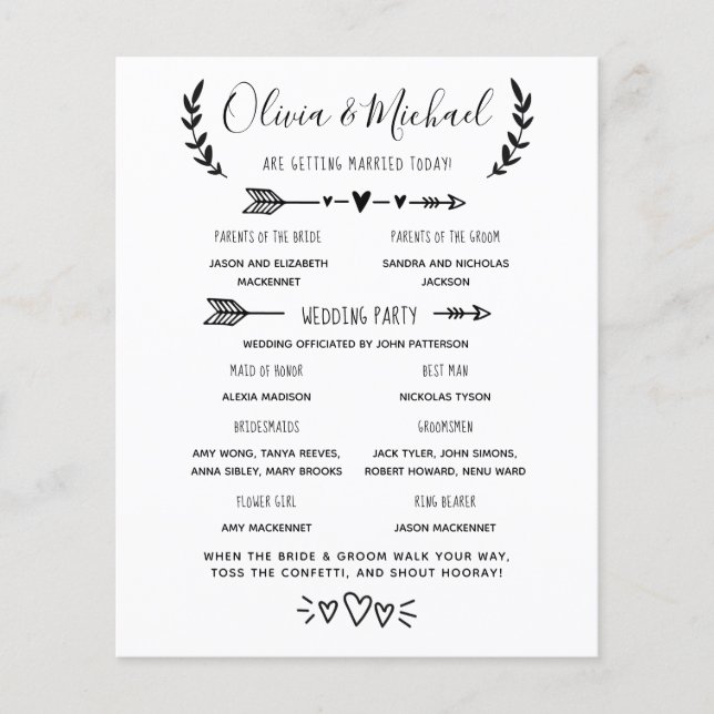 Orden de eventos del programa de bodas (Anverso)