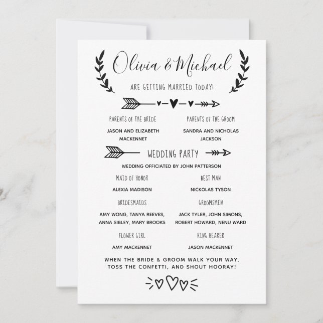 Orden de eventos del programa de bodas (Anverso)