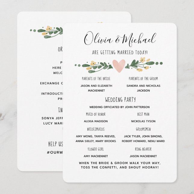 Orden de eventos del programa de bodas (Anverso / Reverso)