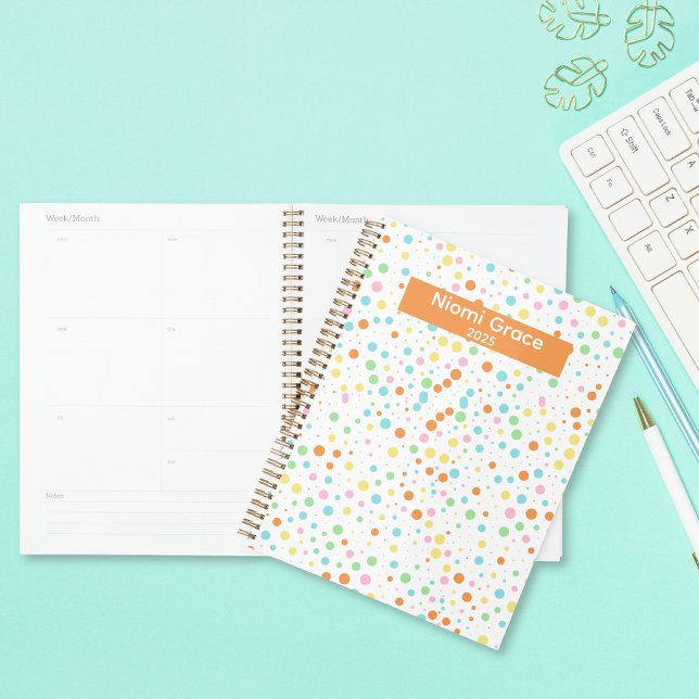 Organizador escolar personalizado del patrón de pu (Bright Colors Confetti Dots Back to School Personalized Planner)