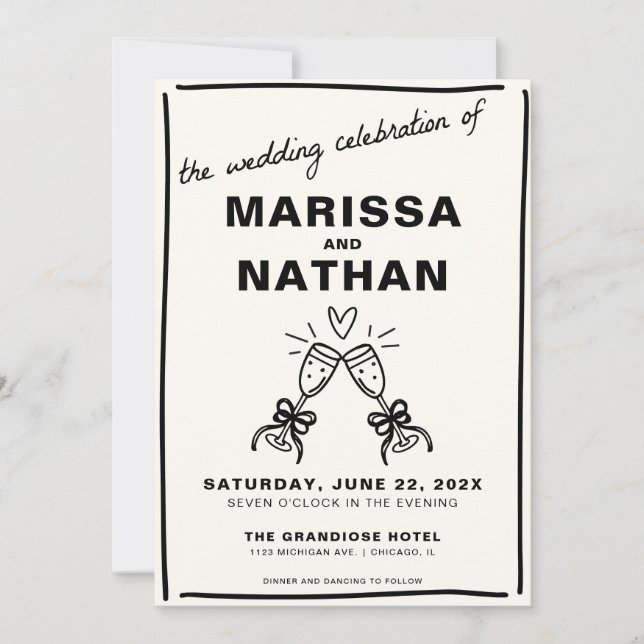 Organizar la invitación a la boda de champagne (Anverso)