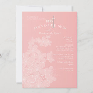 Organza Flowers First Holy Communia Invitación