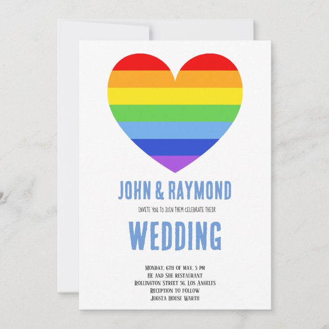Orgullo arcoiris Invitación a matrimonio gay con b (Anverso)