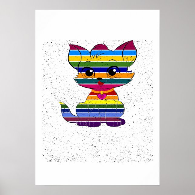 Orgullo de Tabby Arcoíris Arte Retro de Gato LGTB  (Frente)