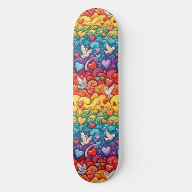 Orgullo gay Arcoiris Corazones LGBTQ+ Skateboard (Anverso)