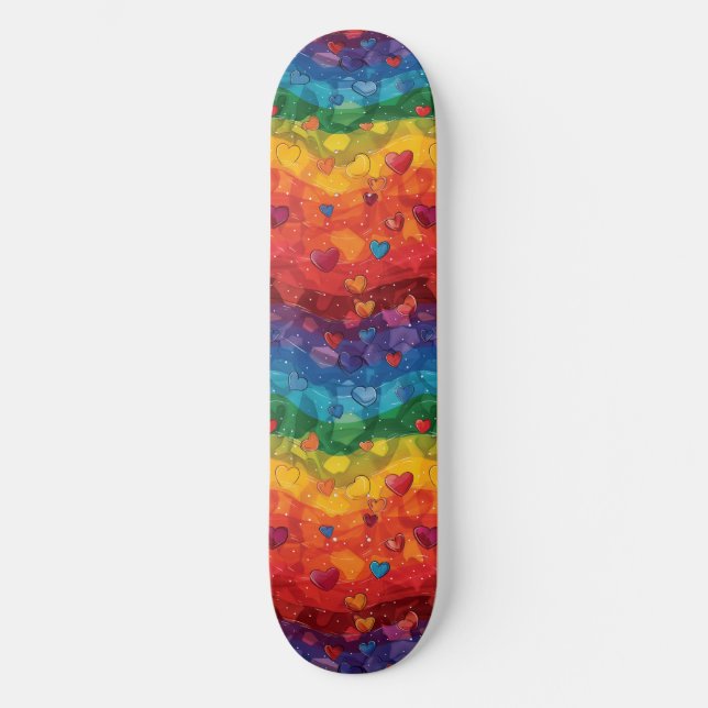 Orgullo gay Arcoiris Corazones LGBTQ+ Skateboard (Anverso)