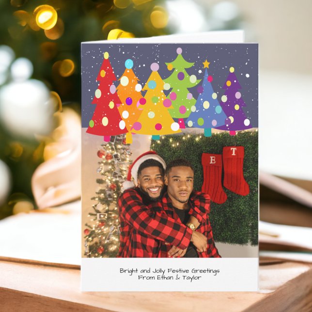 Orgullo gay Arcoiris Navidad Árboles LGBT Foto (Gay Pride Rainbow Christmas Trees LGBT Photo Holiday Card from Ricaso. Add your own photograph)