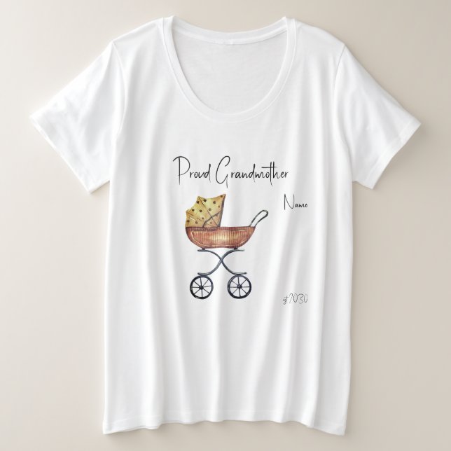 Orgullosa abuela Baby Shower Plus tamaño camiseta (Anverso del diseño)