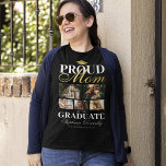 Orgullosa madre de la camiseta graduada<br><div class="desc">Ceremonia de graduación camiseta negra y dorada con un mortero de graduados,  5 fotos de tu hijo o hija,  el dicho "orgullosa madre del graduado",  su nombre,  lugar de estudio y año de clase.</div>
