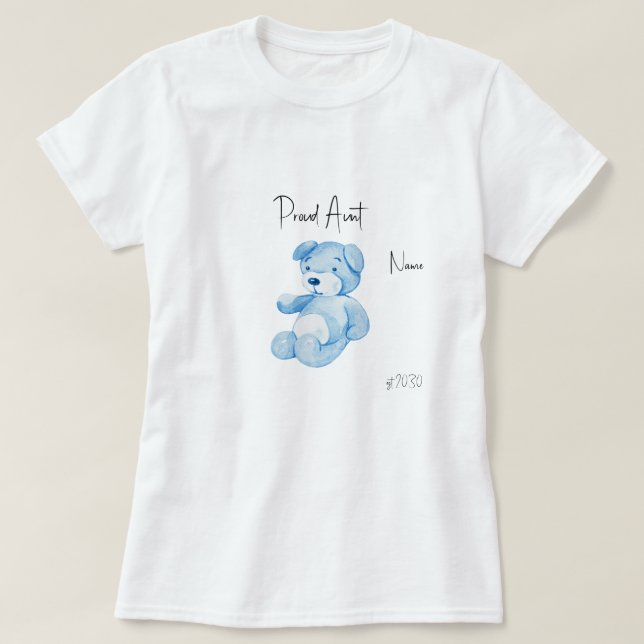 Orgullosa tía azul Teddy Bear camiseta Baby Shower (Diseño del anverso)