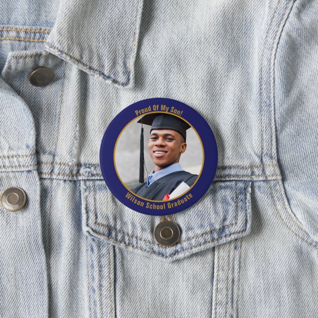 Orgulloso de tu botón de foto graduada de oro y az (In situ)