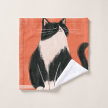 Orgulloso gato esmoquin minimalista sobre naranja