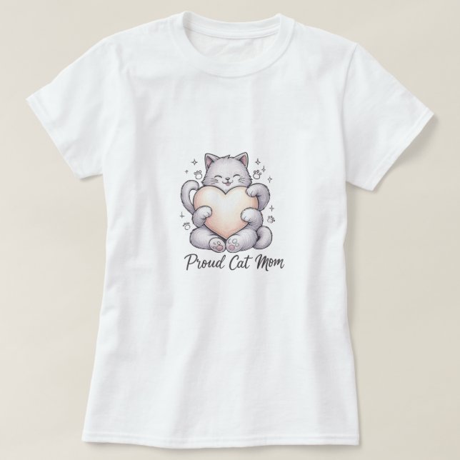 Orgulloso Gato Mamá Corazón Abraza Camiseta (Diseño del anverso)