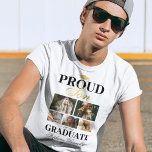 Orgulloso hijo de la camiseta graduada<br><div class="desc">Camiseta elegante de la ceremonia de graduación con un mortero de graduados,  5 fotos de tu madre o padre,  el dicho "orgulloso hijo del graduado",  su nombre,  lugar de estudio y año de clase.</div>