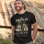 Orgulloso tío de la camiseta graduada<br><div class="desc">Muestra tu orgullo y alegría mientras tu sobrino o sobrina se gradúa con nuestras camisetas de la ceremonia de graduación en negro y oro especialmente diseñadas. Estas piezas hechas a medida, con un diseño clásico de morteros de grado, cinco fotos personales, la atrevida declaración 'tío orgulloso del graduado', y personalizadas...</div>