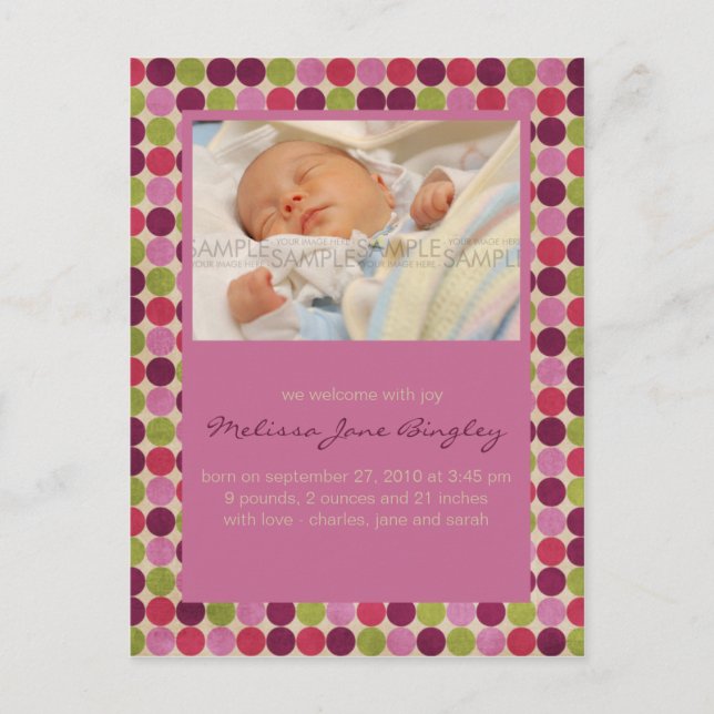 Orient Dots Rosa • Anuncio de nacimiento (Anverso)