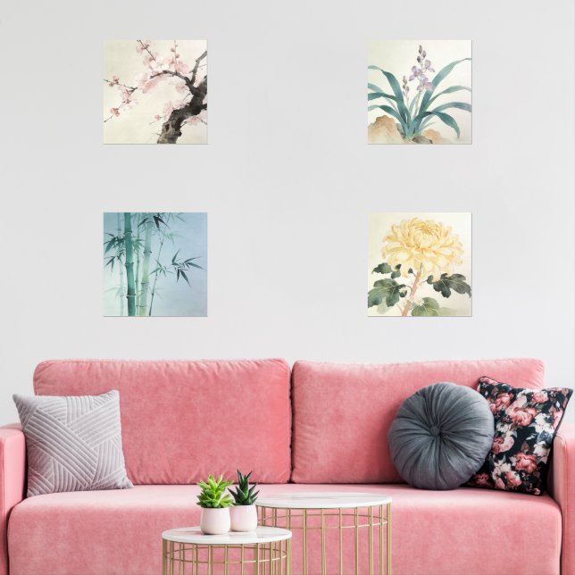 Oriental Four Gentlemen Print Set (Sala de estar)