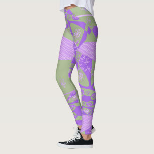 Origami Chintz (L) Dusty Green Purple Leggings