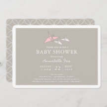 Original Papel Twin Cranes Invitación Baby Shower