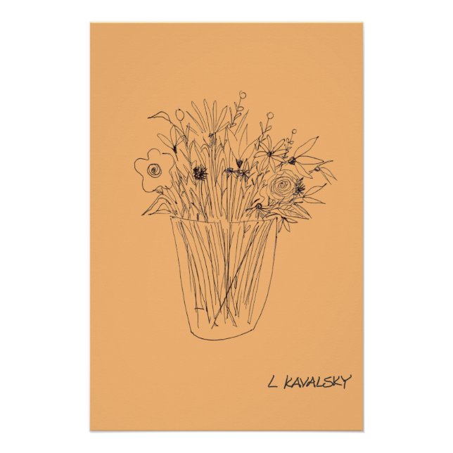 OriginalFlowerV4OutlineModernWallArtOrange Poster (Anverso)