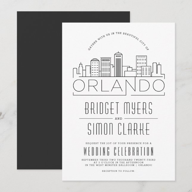 Orlando, Boda de FL | Invitación estilizada a la l (Anverso / Reverso)