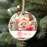 Ornamento acrílico<br><div class="desc">Aprecie la magia de la primera Navidad de su bebé con un agudo que adornará su árbol en los años venideros. El primer ornamento navideño de nuestro bebé floral fotoelegante es una hermosa mezcla de elegancia y sentimentalidad, perfecta para celebrar este hito especial. Elegante diseño floral: motivos florales intrincados y...</div>