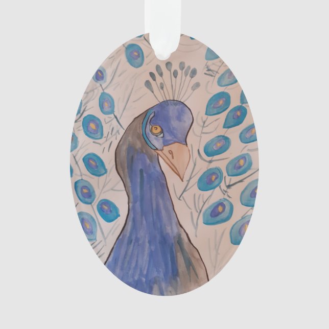 Ornamento acrílico azul de pavo real (Anverso)