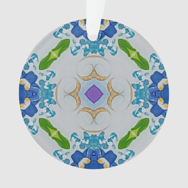 Ornamento acrílico azul floral (Anverso)