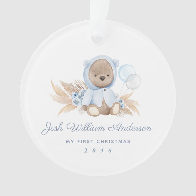Ornamento acrílico Boho Blue Pampas Grass Teddy Be (Anverso)