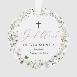 Ornamento acrílico de bautismo Chica morado de flo