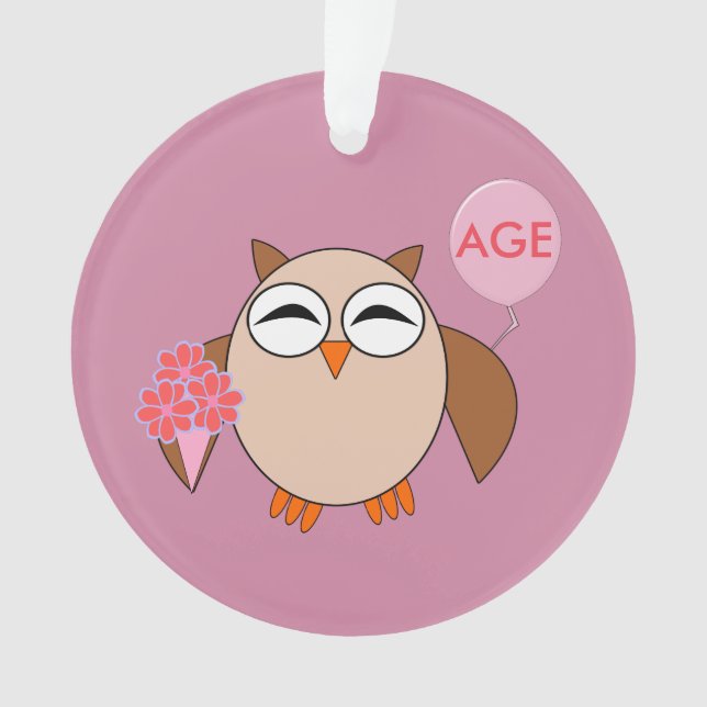 Ornamento acrílico de búho de cumpleaños de edad p (Anverso)